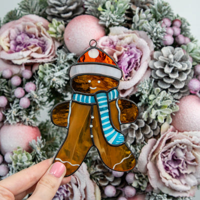 Stained glass ginger cookie man suncatcher for home decor