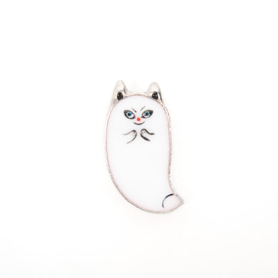 Stained glass cat ghost pin for Halloween costume