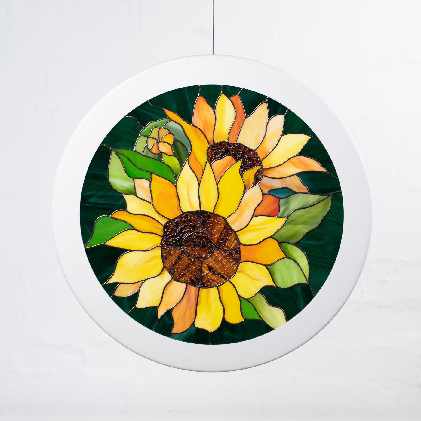 Stained glass sunflower round panel 