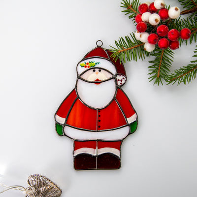 Santa Claus stained glass window hanging for Christmas holidays