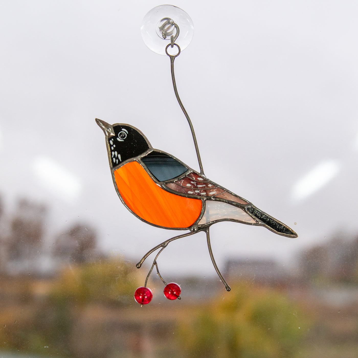 American robin bird suncatcher of stained glass