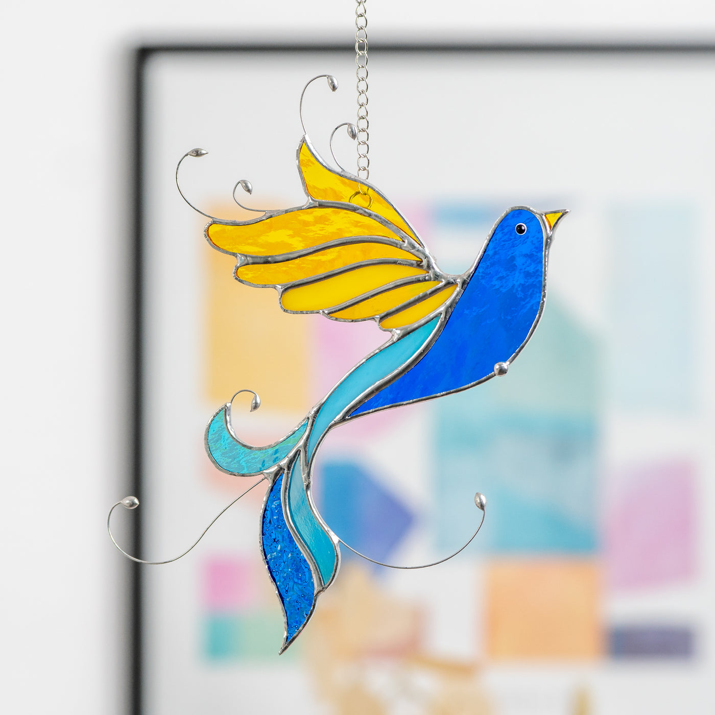 Zoomed stained glass Ukrainian bird