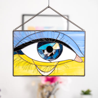 Stained glass handmade crying Ukrainian eye window panel
