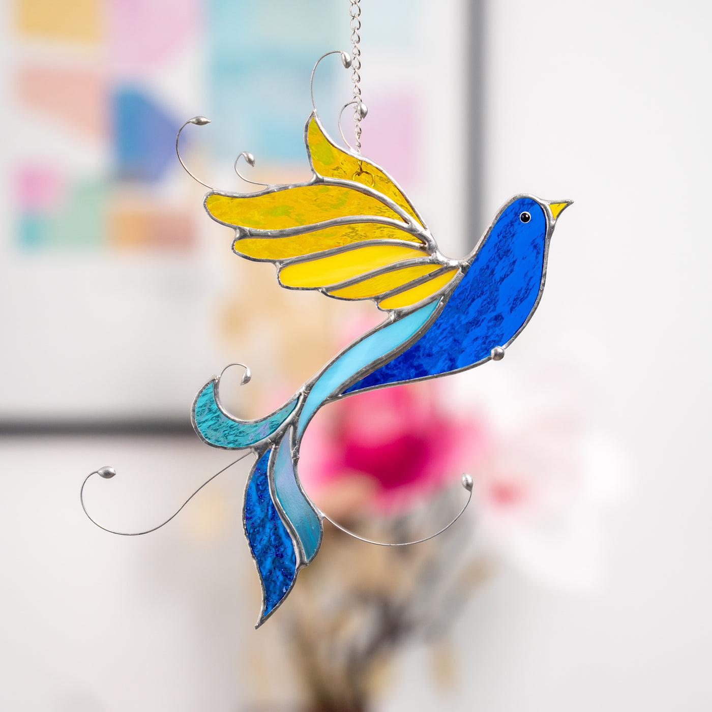 Stained glass tender Ukrainian bird suncatcher