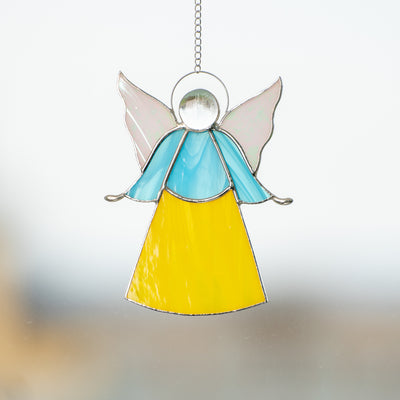 Handmade Ukrainian angel suncatcher of stained glass