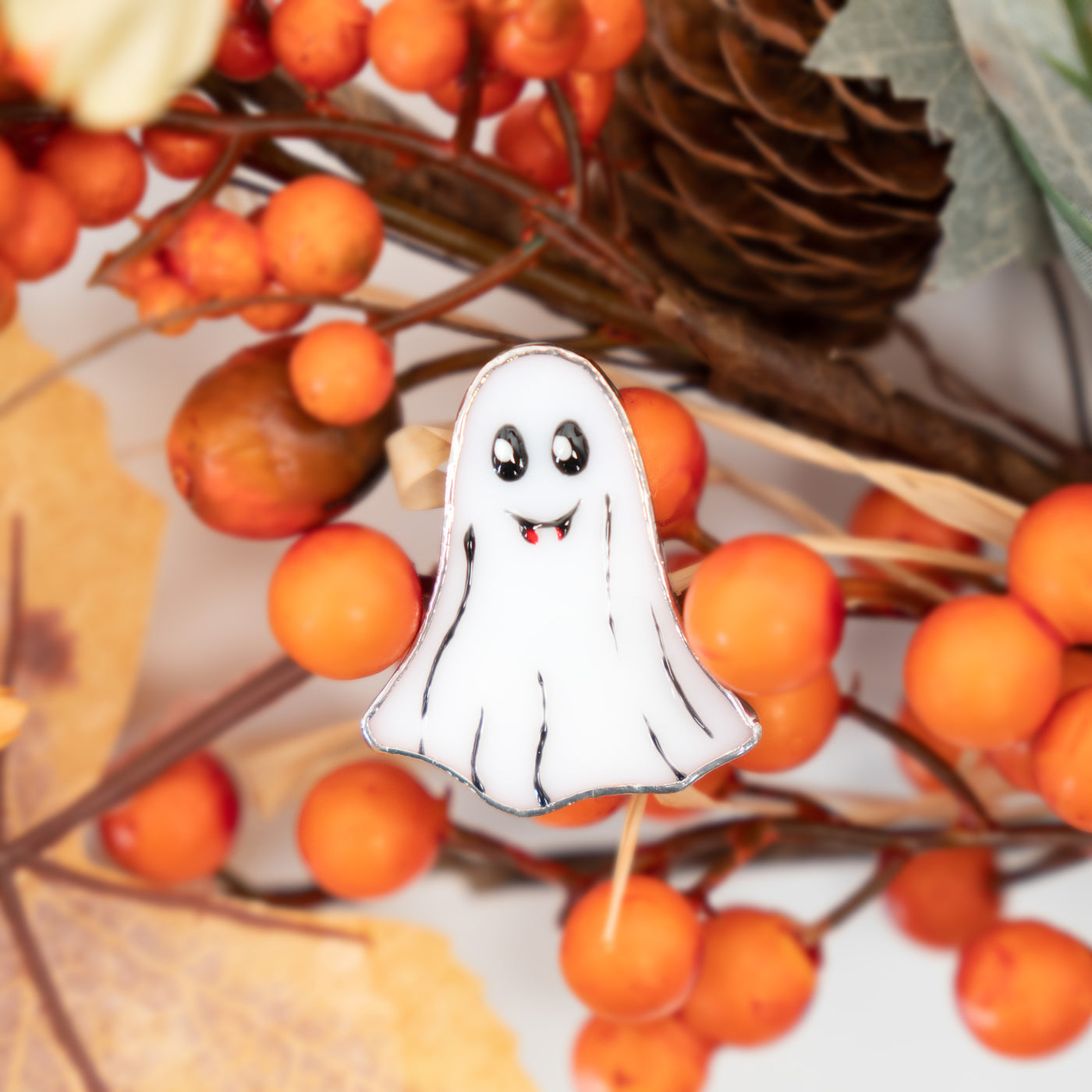 Lovely Halloween stained glass ghost brooch