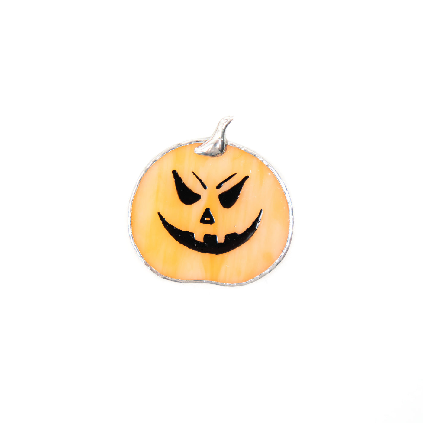 Stained glass pale-orange Halloween pumpkin brooch 