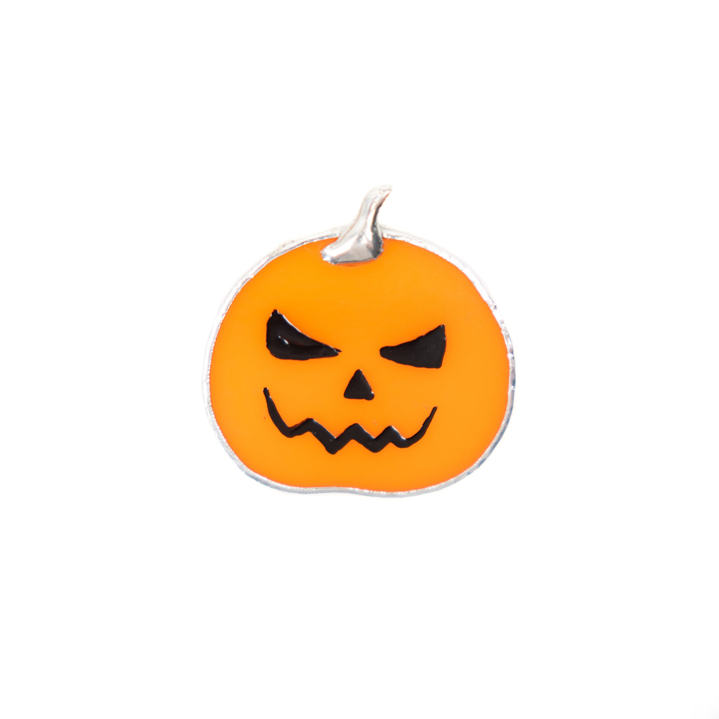 Smiling stained glass Halloween pumpkin pin