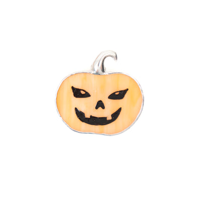 Smiling with teeth pumpkin brooch of stained glass 
