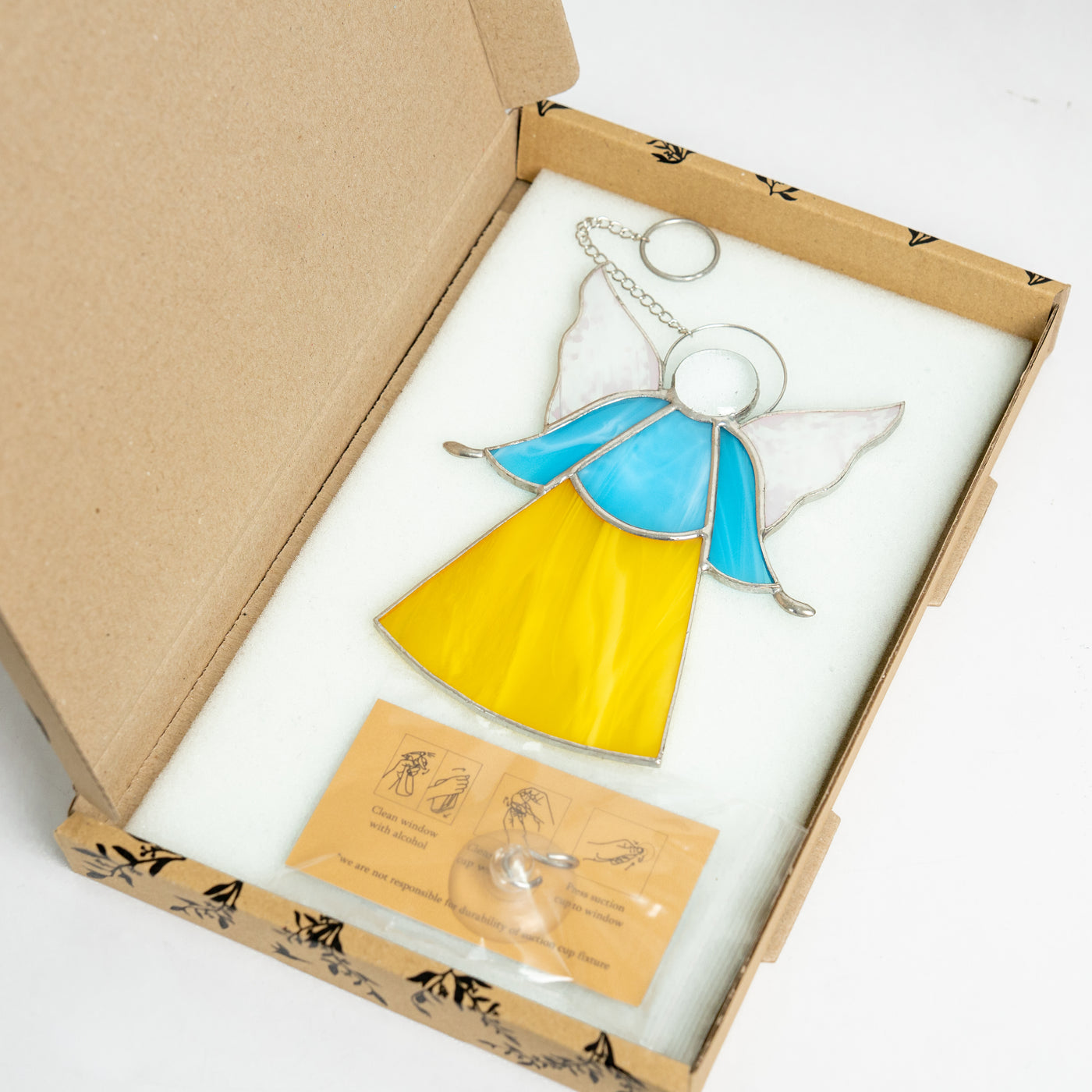 Stained glass Ukrainian angel suncatcher in a brand box