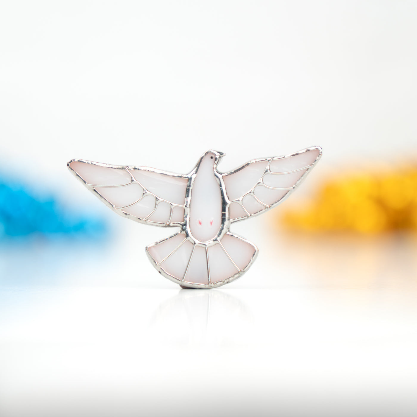 Stained glass flying dove pin