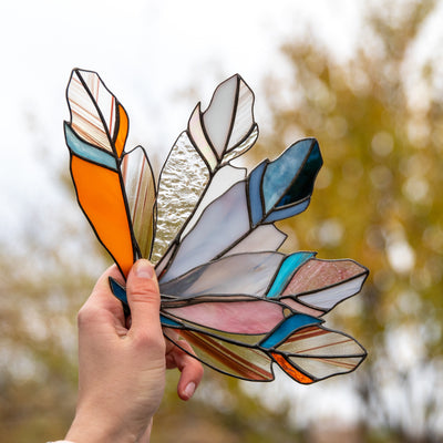 Five stained glass feathers suncatchers