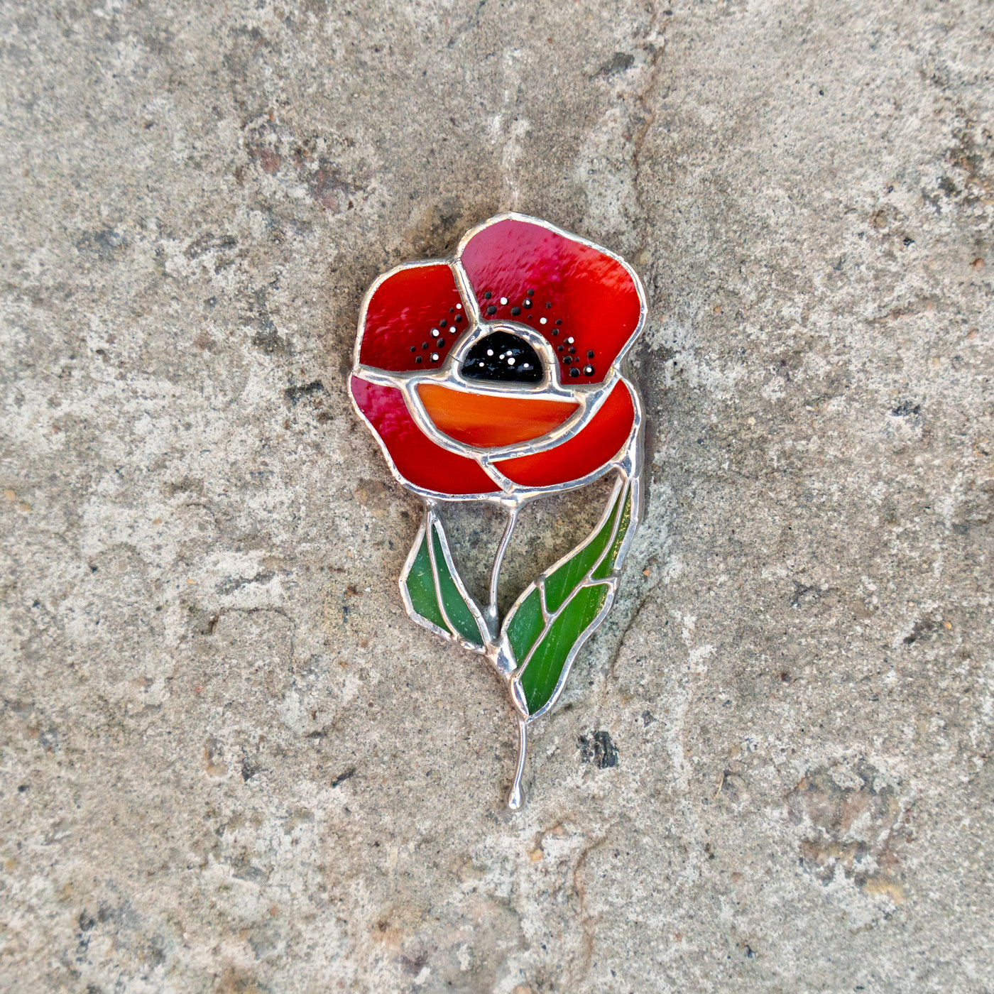 Stained glass poppy brooch pin