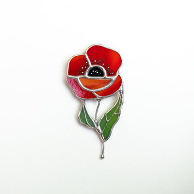 Stained glass red poppy brooch 