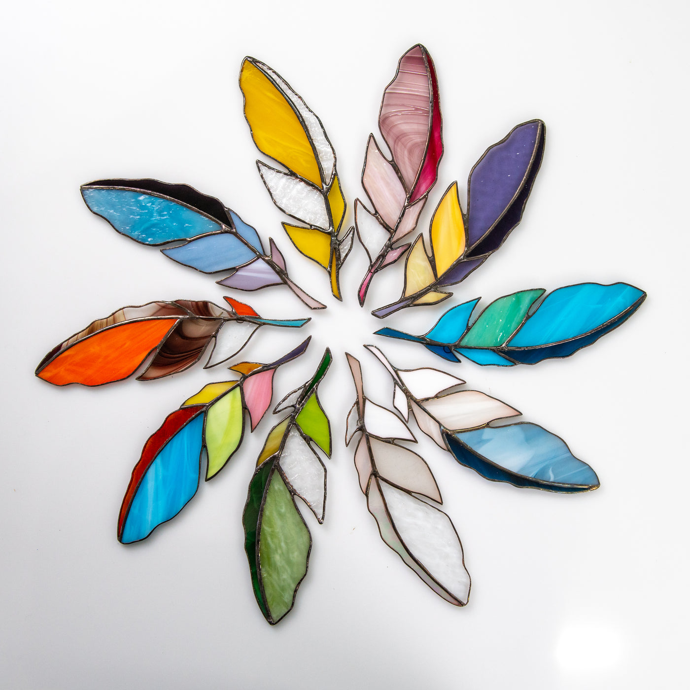 The collection of stained glass feathers suncatchers