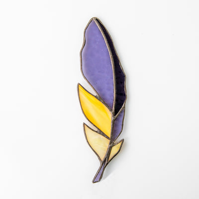 Stained glass purple and yellow feather suncatcher for window decoration