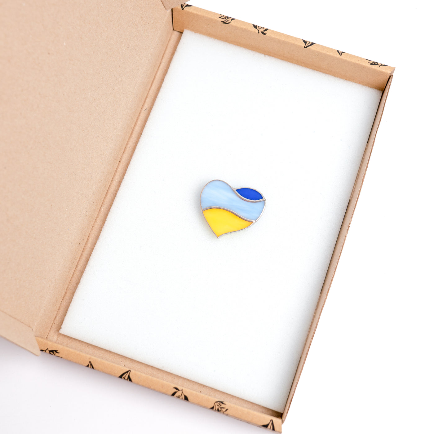 Stained glass Ukrainian heart brooch in a brand box
