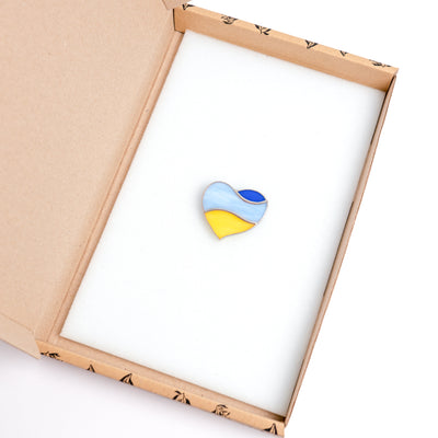Stained glass Ukrainian heart brooch in a brand box