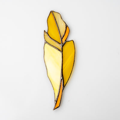 Stained glass yellow feather suncatcher for window decor