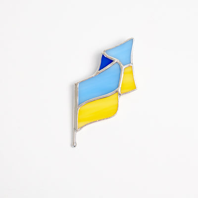 Waving Ukrainian flag brooch of stained glass