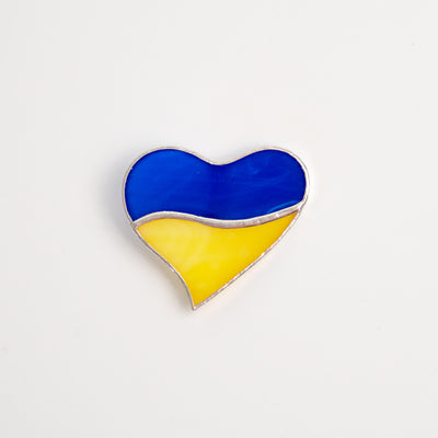 Stained glass Ukrainian heart brooch