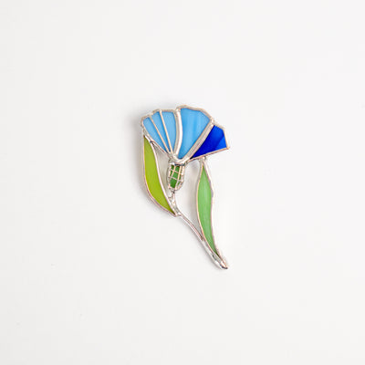 Stained glass blue cornflower pin 