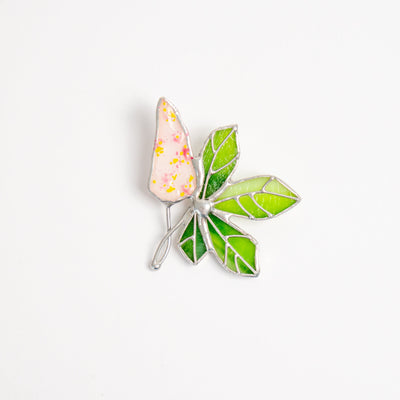 Stained glass chestnut light-pink blossom brooch 
