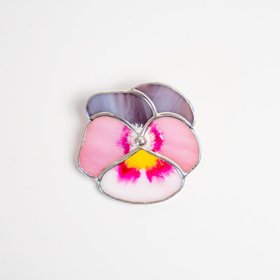 Stained glass different shades of pink pansy flower brooch