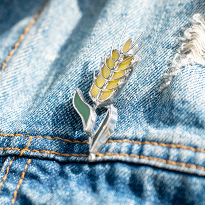 Zoomed stained glass wheat plant pin