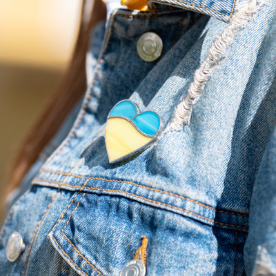 Zoomed stained glass Ukrainian heart brooch