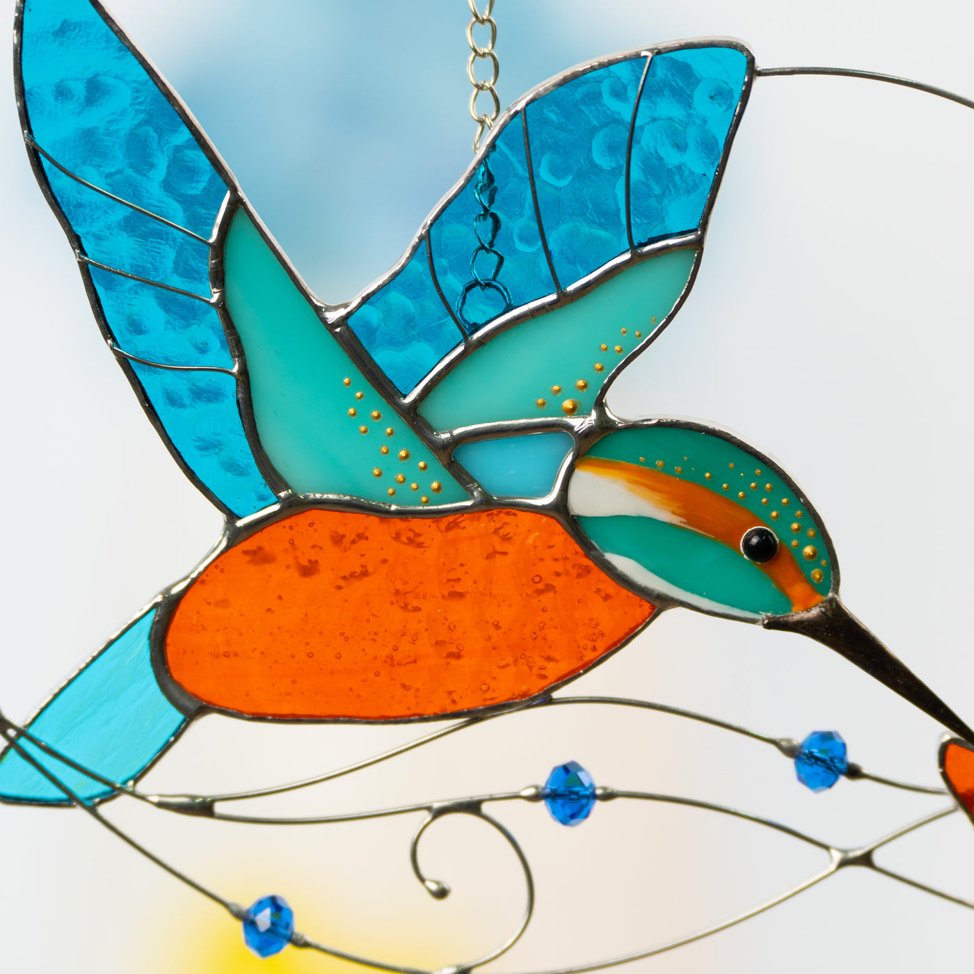 Zoomed stained glass kingfisher