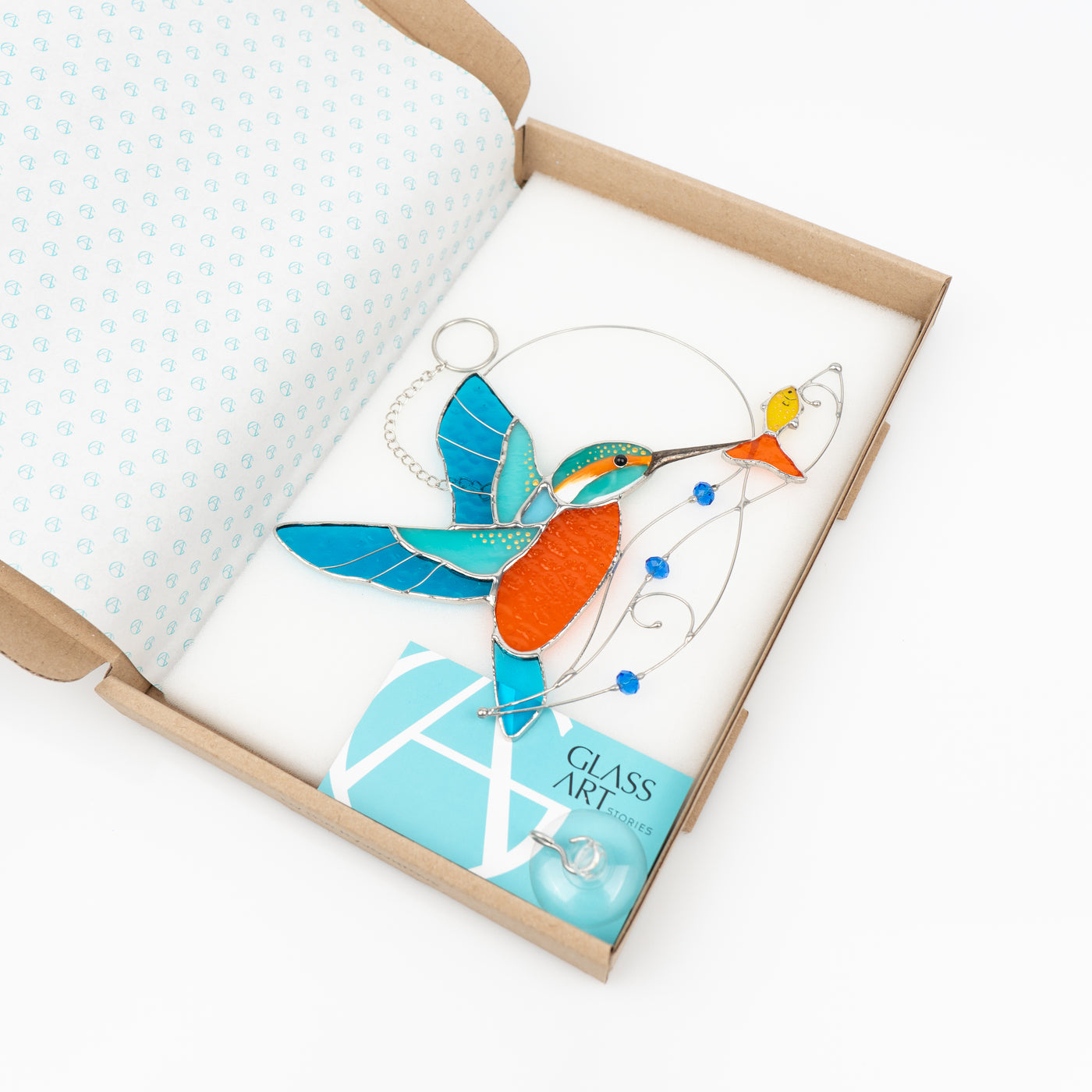 Kingfisher with the fish suncatcher in a brand box