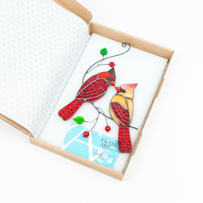 Kissing cardinals suncatcher in a brand box