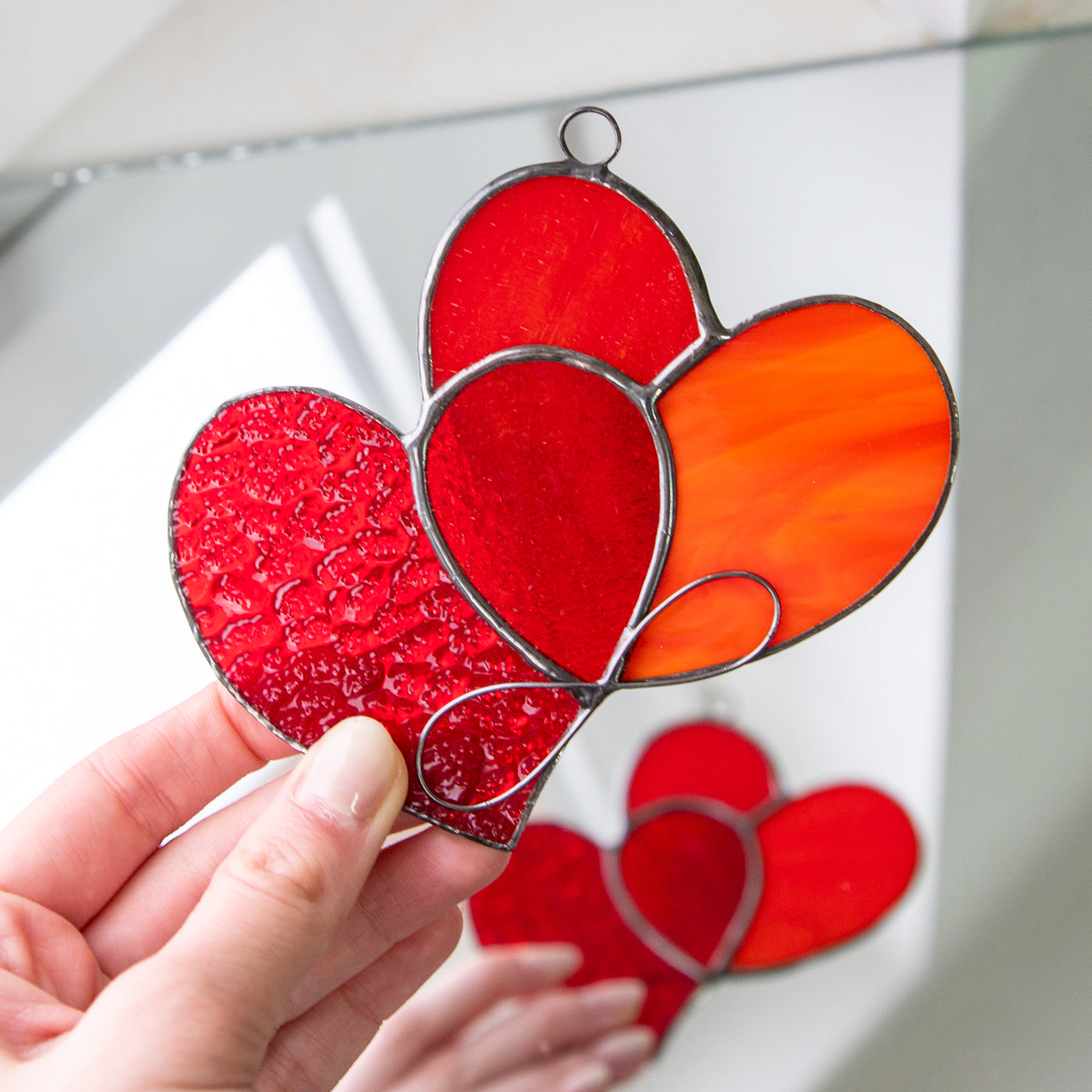 Bright Valentines day gift suncatcher of stained glass heart