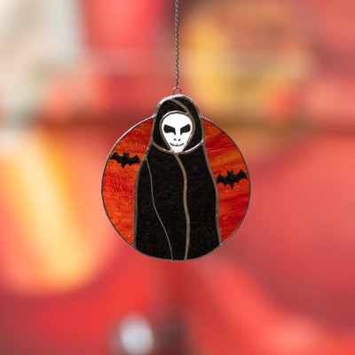 Halloween Grim Reaper with the orange moon and bats suncatcher
