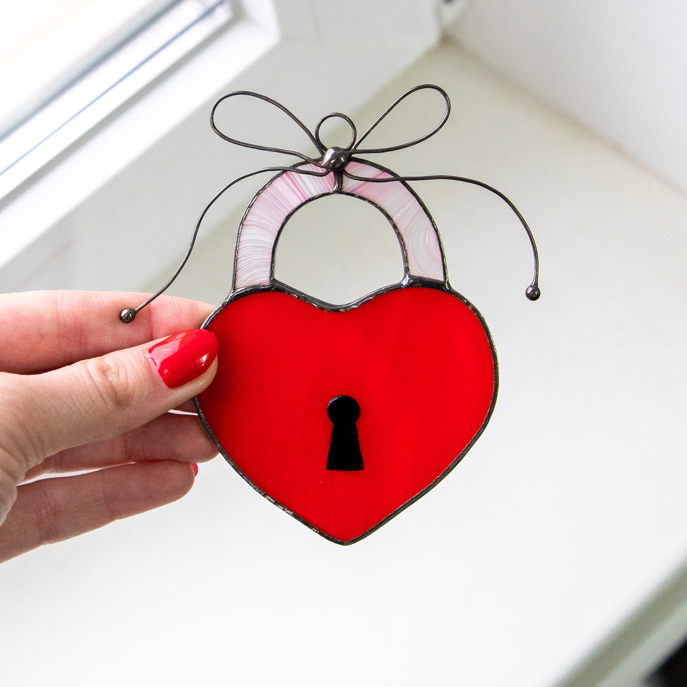 Valentines day gift key lock suncatcher in the shape of heart