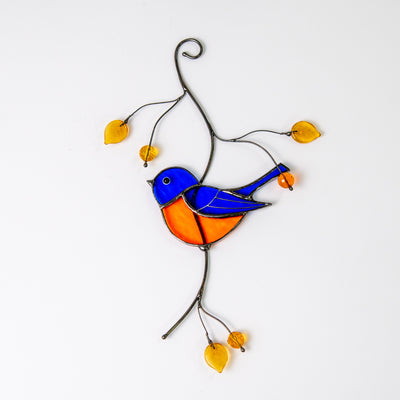 Bluebird suncatcher of stained glass for home decoration