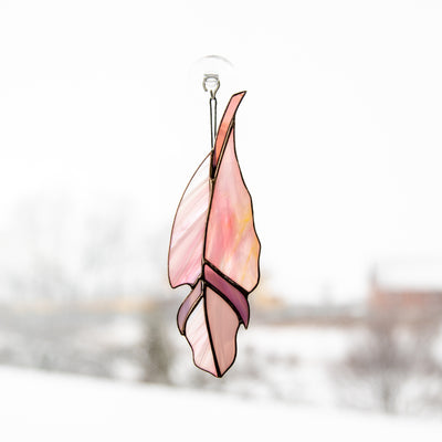Stained glass pink feather with its different shades suncatcher