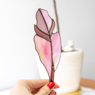 Pink feather suncatcher of stained glass