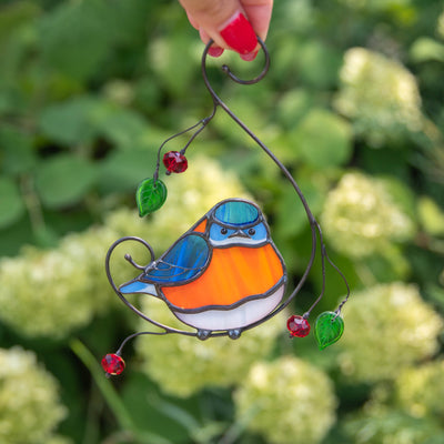 Zoomed stained glass bluebird with belly