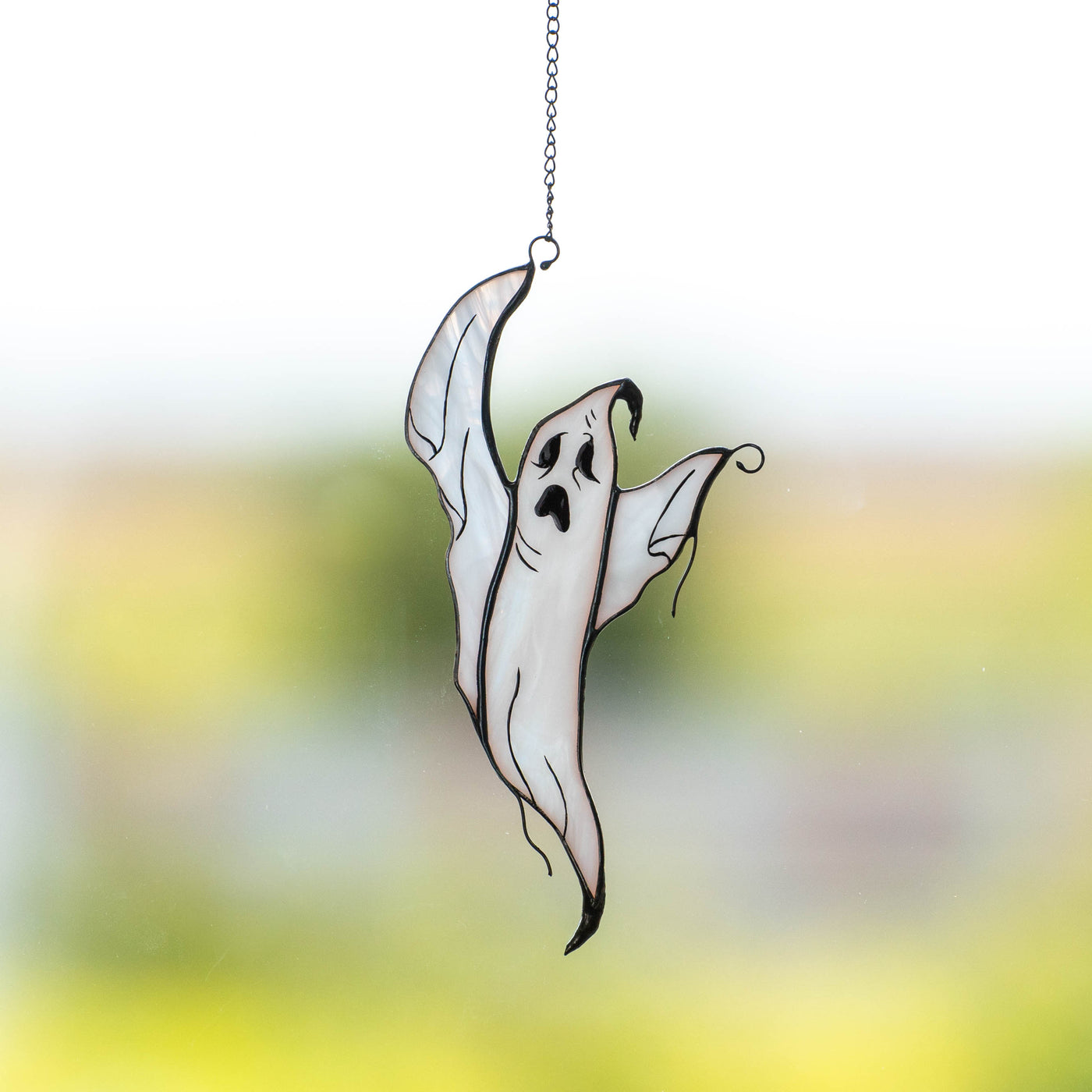 Stained glass flying ghost suncatcher 
