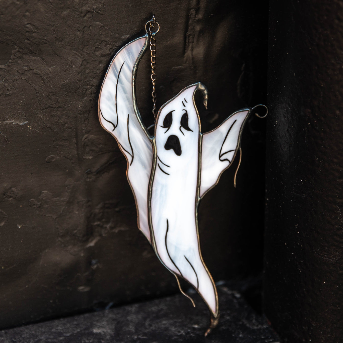 Spooky stained glass ghost suncatcher for Halloween