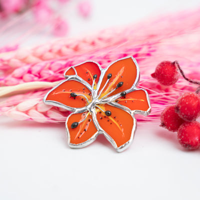 Handcrafted stained glass lily flower brooch