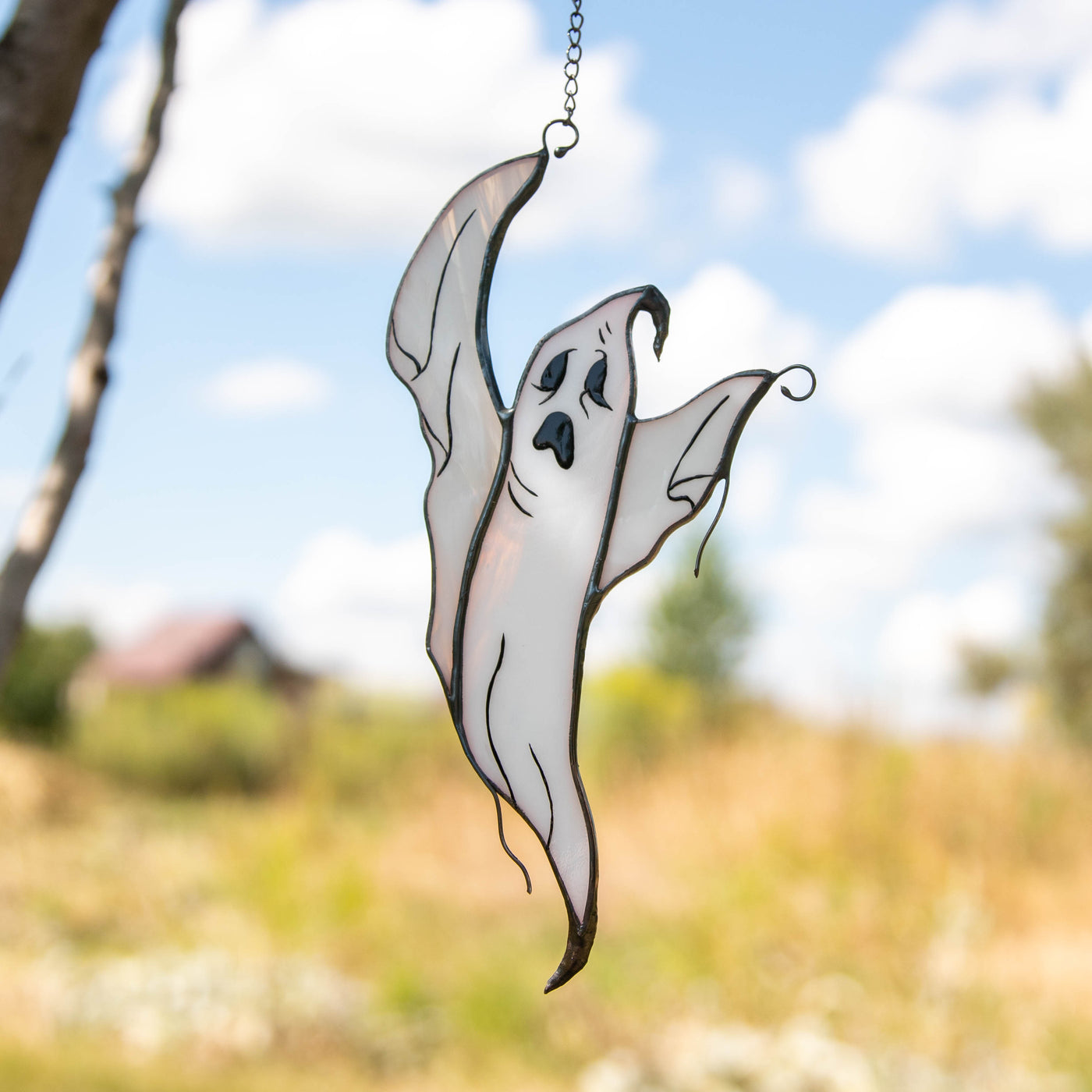 Halloween flying ghost window hanging of stained glass