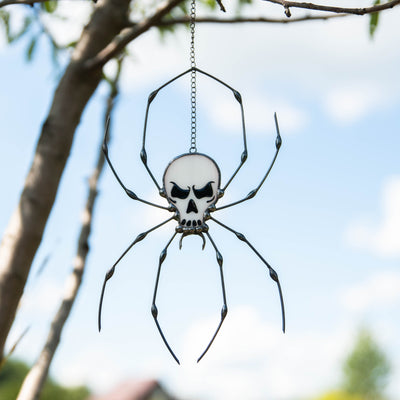 Stained glass suncatcher of spider skeleton for Halloween