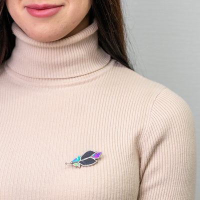 Stained glass iridescent feather brooch 