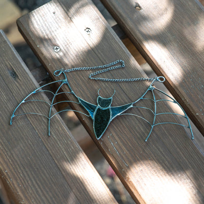 Stained glass black bat suncatcher for Halloween celebrations