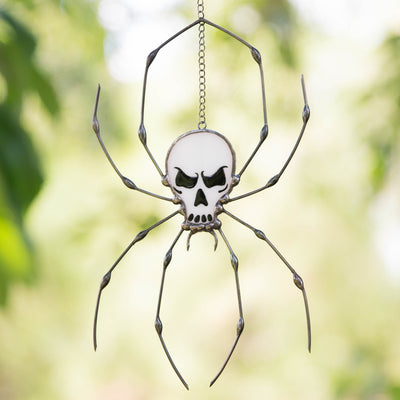 Stained glass spider skeleton suncatcher for Halloween decor