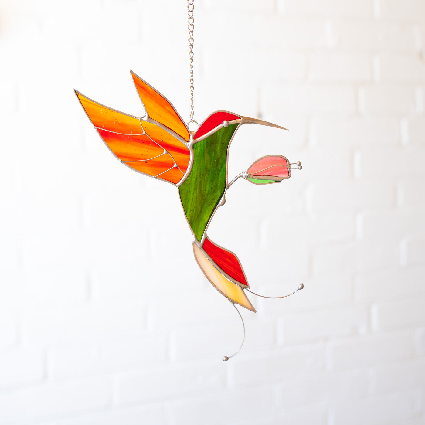 Phoenix strained glass hummingbird window hanging for home decor