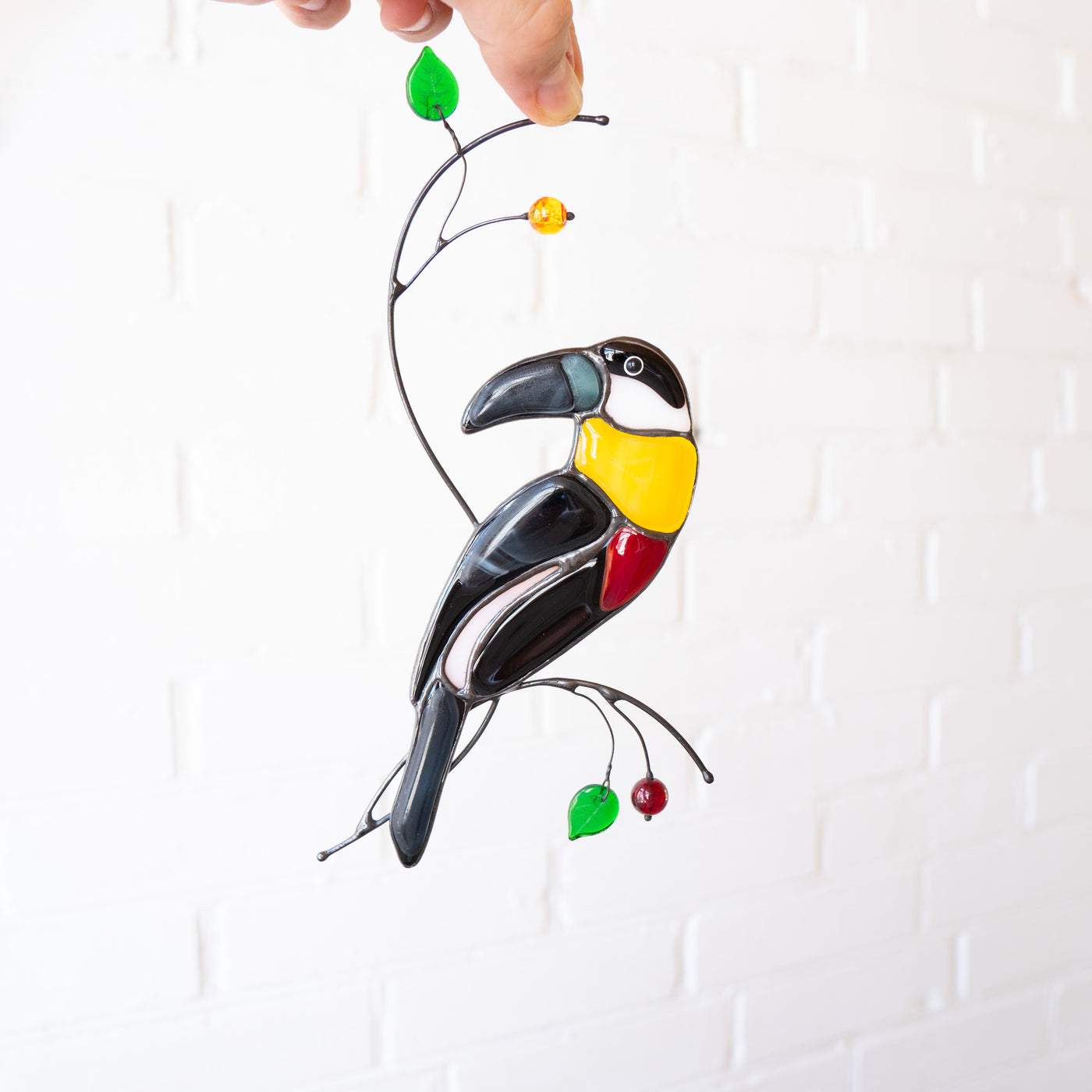 Toucan with yellow neck stained glass suncatcher